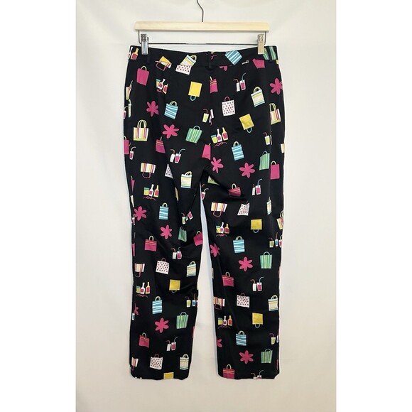 VTG‎ Randi M. Colorful Artsy Shopping Bags Drinks Floral Fun Pants Women's 12 - Picture 2 of 7
